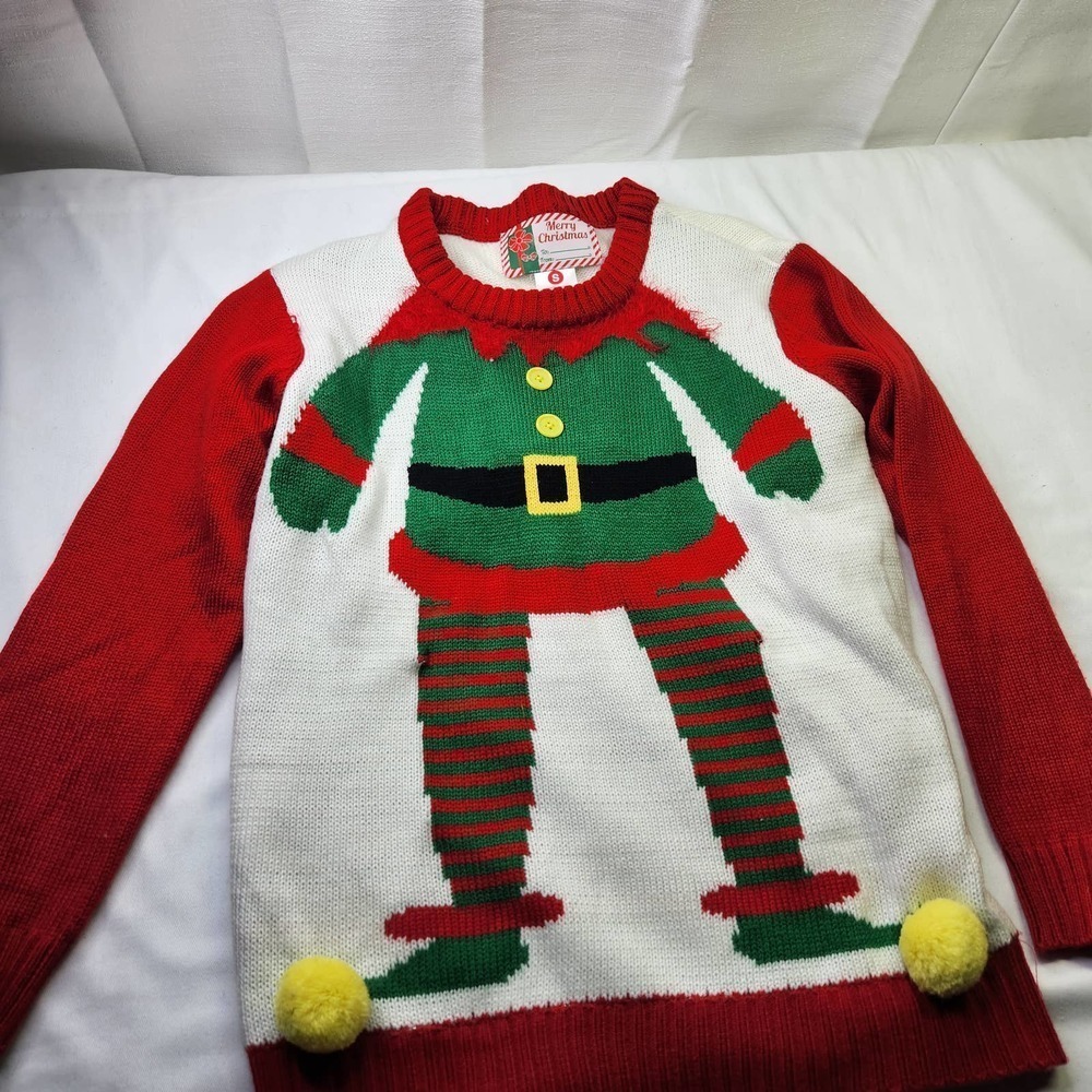 Merry Christmas Light Up Elf Sweater Men's Size Small Red White Holiday shirt
